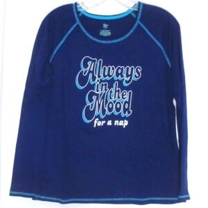 NEW Sleep Chic Top Blue 70s Graphic Always in the Mood for a nap Sleep  Size M